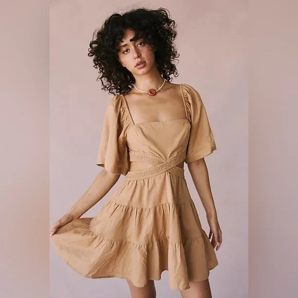 cross of sunlight mini dress Free People Cross Of Sunlight Mini Endless Summer Smocked Square Neck Dress S